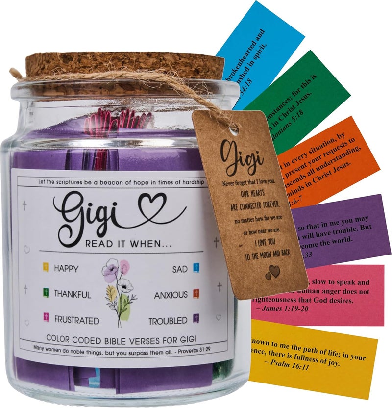 DOSINY Gigi Gifts For Grandma, Gigi Bible Verse Jar, Mothers Day, Christmas, Birthday Gifts For Gigis From Grandkids, Decorative Glass Inspirational Scripture Jar with 96 Bible Verse - Image 1